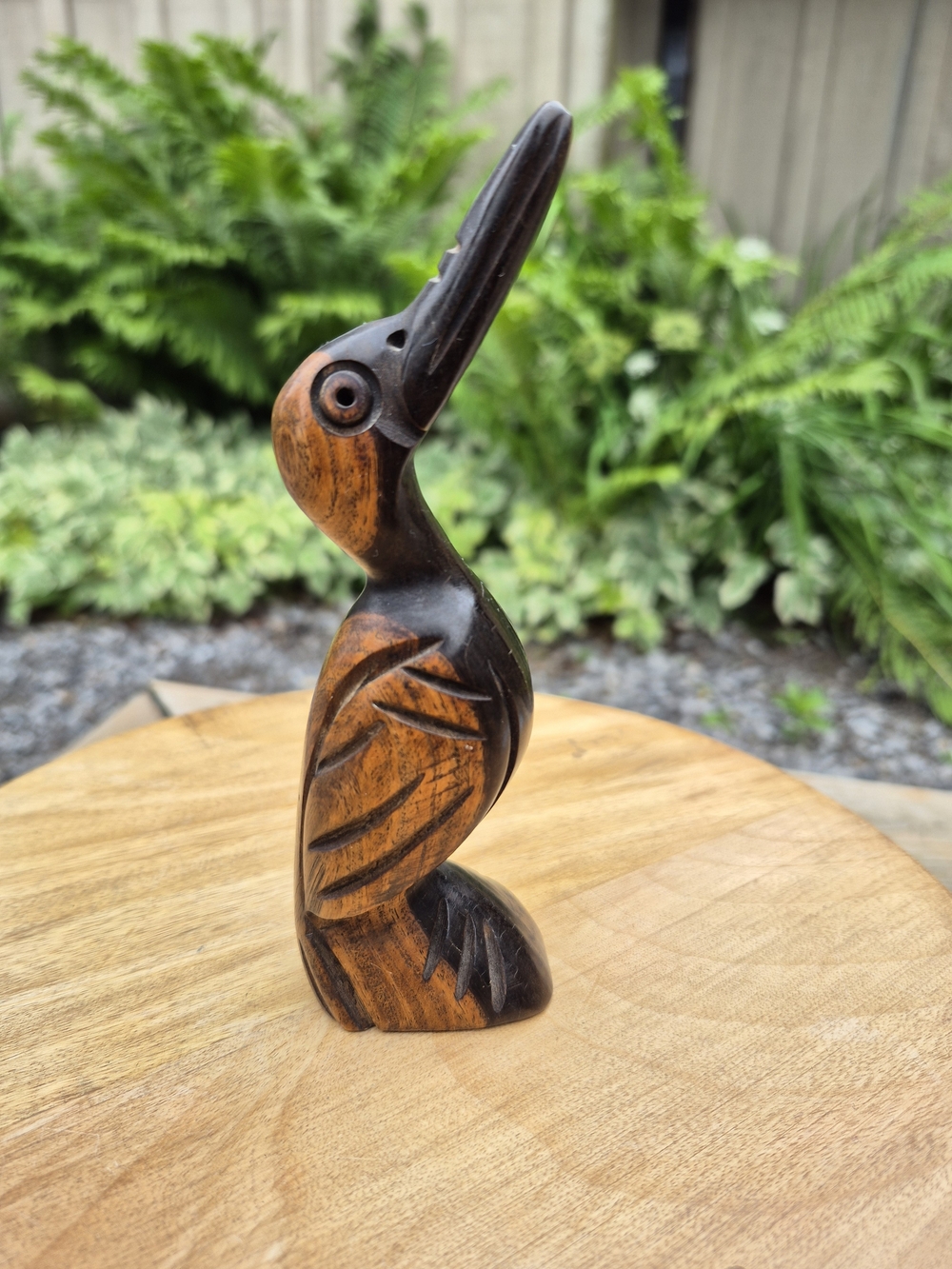 Vintage Hand-Carved Ironwood Pelican Figurine - Mid-Century Modern Wooden Bird